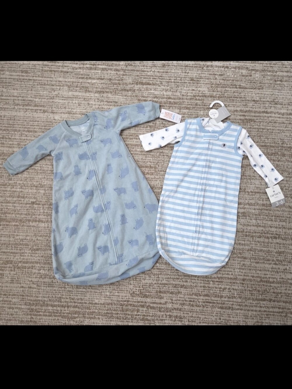 Carter's Light Blue Bear Sleep Sack & Elephant Print And Striped Sleep Sack Set